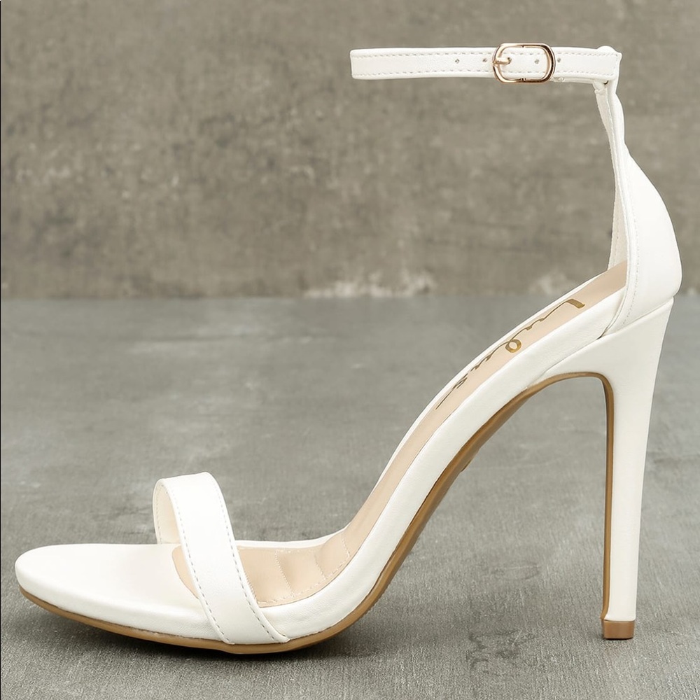 Lulu’s Loveliness White Ankle Strap Heels
